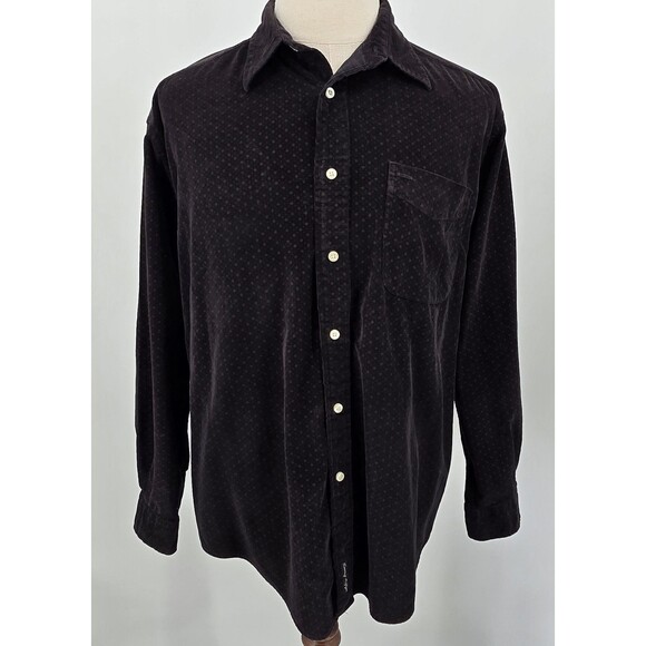 Tommy Hilfiger Corduroy Button Up Men's Shirt Black w/ Gold Design Men's L - Picture 2 of 5